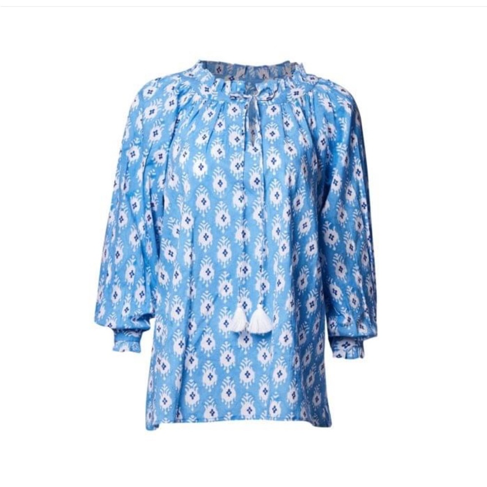 Pink City Prints Boho Sky Blue Cotton Patterned Blouse